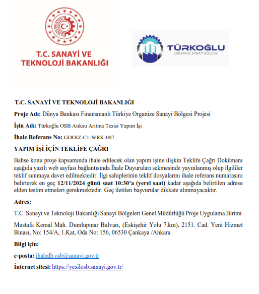 TÜRKOĞLU OSB ATIKSU ARITMA TESİSİ YAPIM İŞİ